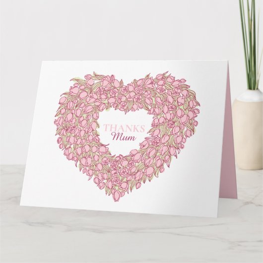 母の日ピンクチューリップハートブーケインクアート カード (正面)