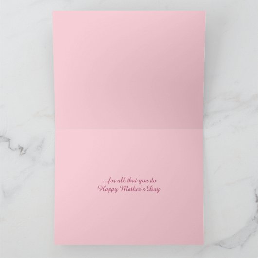 母の日ピンクチューリップハートブーケインクアート カード (内部)