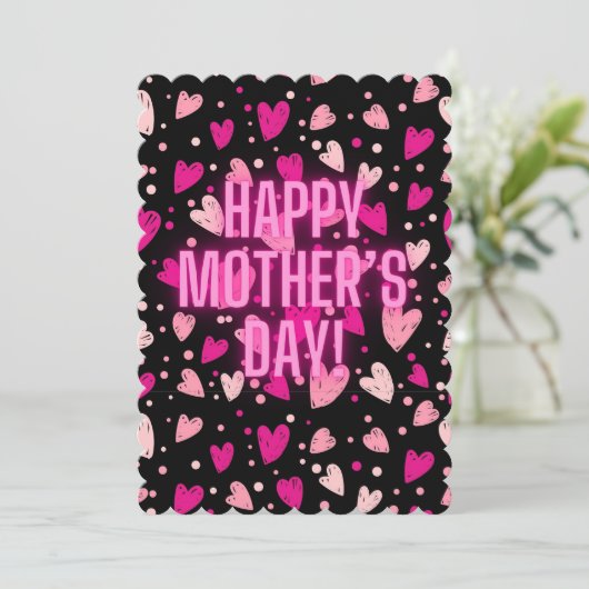 母の日ピンクネオンハートグリーティングカード シーズンカード (スタンド正面)