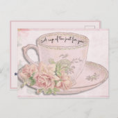 母の日ピンク招待状のお茶 インビテーションポストカード (正面/裏面)
