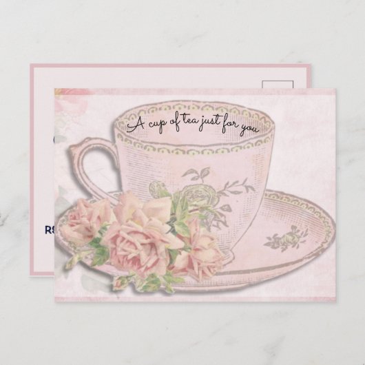 母の日ピンク招待状のお茶 インビテーションポストカード (正面/裏面)