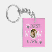 母の日ピンク最高のの母が今までパーソナライズされた写真 キーホルダー (正面左)