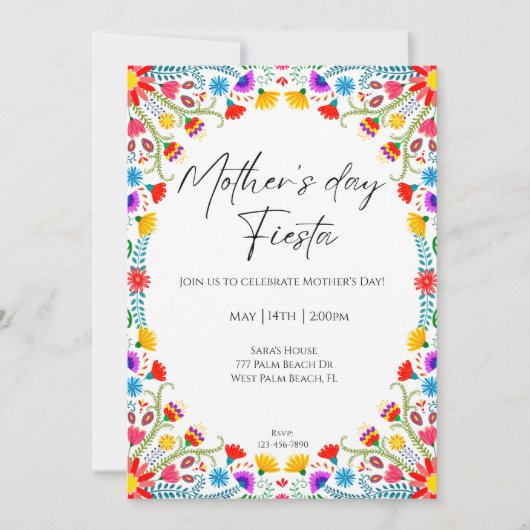 母の日フィエスタメキシコ花模様母の日 招待状 (正面)