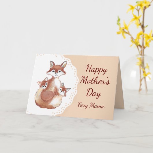 母の日フォキシーママおもしろいキツネとカブス動物 カード (黄色い花)