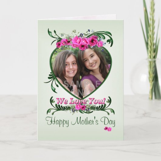母の日フォトカードピンク色の愛の花 カード (正面)