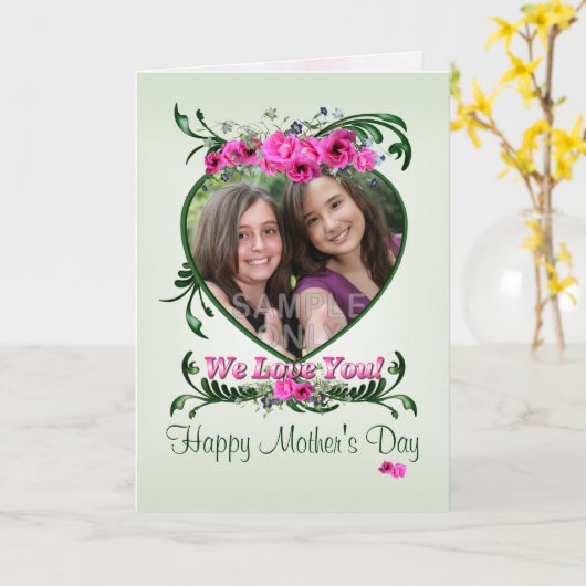 母の日フォトカードピンク色の愛の花 カード (黄色い花)