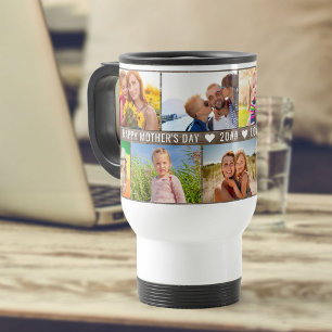 母の日フォトコラージュ9写真&カスタム文字 トラベルマグ