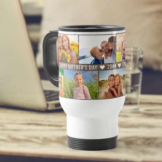 母の日フォトコラージュ9枚の写真とカスタム文字 トラベルマグ