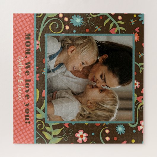 母の日フォトドラゴンフライかわいらしワイルドフラワー ジグソーパズル (横)