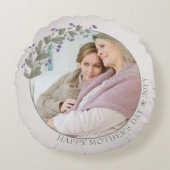 母の日フォトパープルワイルドフラワーフローラ枠 ラウンドクッション (正面)