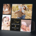 母の日ブラックと金ゴールド4フォトコラージュ フォトプラーク<br><div class="desc">彼女のシンプルベビーとママの写真の4つの新しいママのためのパーソナライズされたと思い出にお気に入りの残る最初の母の日の贈り物。</div>
