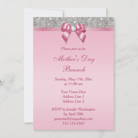母の日ブランチシルバージュエリーピンクボウフェイクウ 招待状 (裏面)