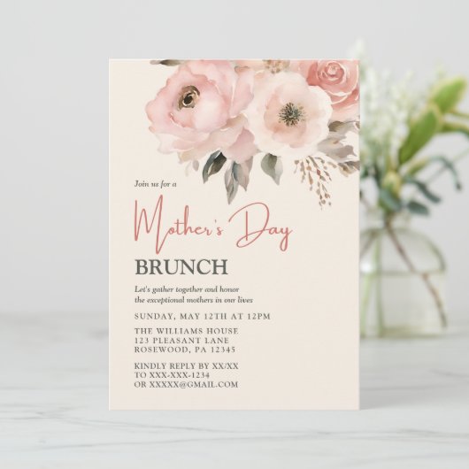 母の日ブランチピンクウォーターカラーフローラ 招待状 (スタンド正面)