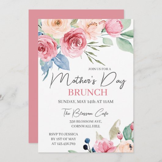 母の日ブランチピンクローズウォーターのカラーフローラ 招待状 (正面/裏面)