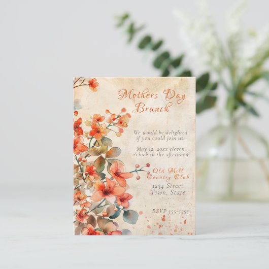 母の日ブランチ桃の水色の花 招待状 (スタンド正面)