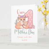 母の日プレゼントに!子狐と母狐 ピンクの1st Mother's Day カード (黄色い花)