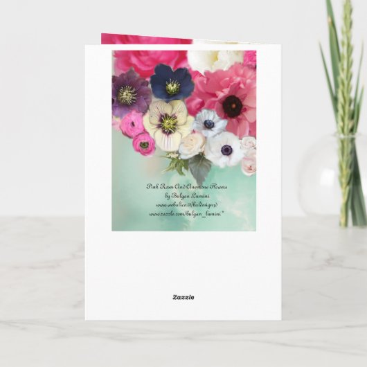 母の日ホワイトピンクのバラとアネモネの花 カード (裏面)
