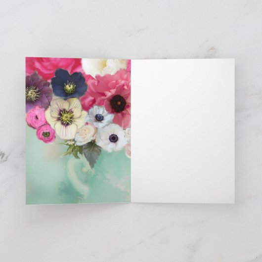 母の日ホワイトピンクのバラとアネモネの花 カード (内部)
