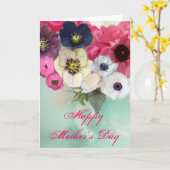母の日ホワイトピンクのバラとアネモネの花 カード (黄色い花)