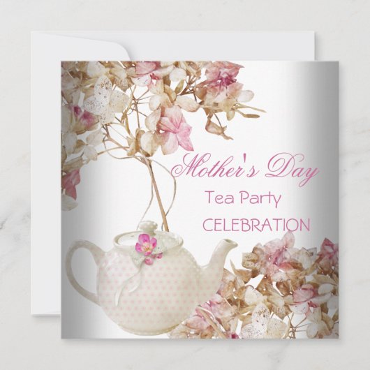 母の日ホワイトピンクフローラ茶 招待状 (正面)