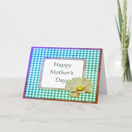 母の日ホワイトフラワーとブルーギンガム カード (正面)