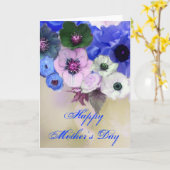 母の日ホワイトブルーのバラとアネモネの花 カード (黄色い花)