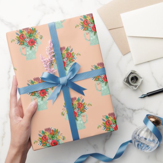 母の日ボホフラワーズイラストレーションピンク ラッピングペーパー (ギフト)