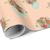 母の日ボホフラワーズイラストレーションピンク ラッピングペーパー (ロールコーナー)