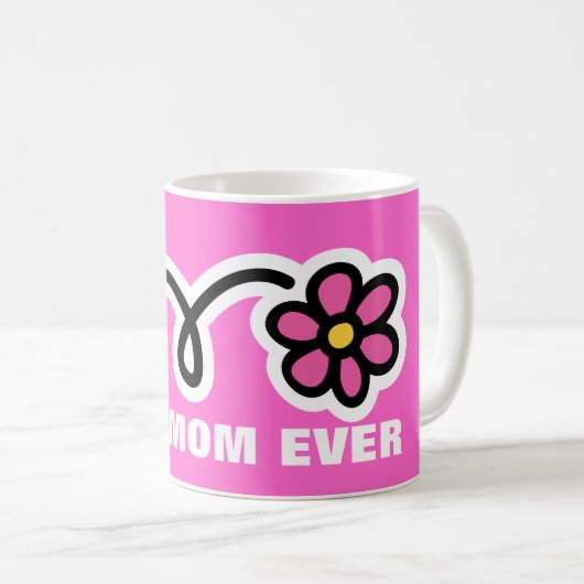 母の日マグカップとピンクのデイジー花 | 最高の母 コーヒーマグカップ (正面右)