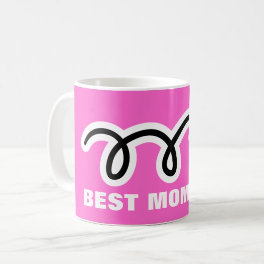 母の日マグカップとピンクのデイジー花 | 最高の母 コーヒーマグカップ (正面左)