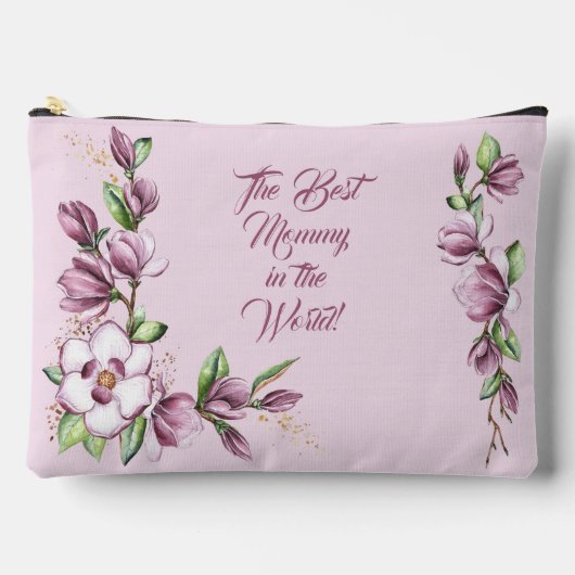 母の日マグノリア花の水色 アクセサリーポーチ (正面)