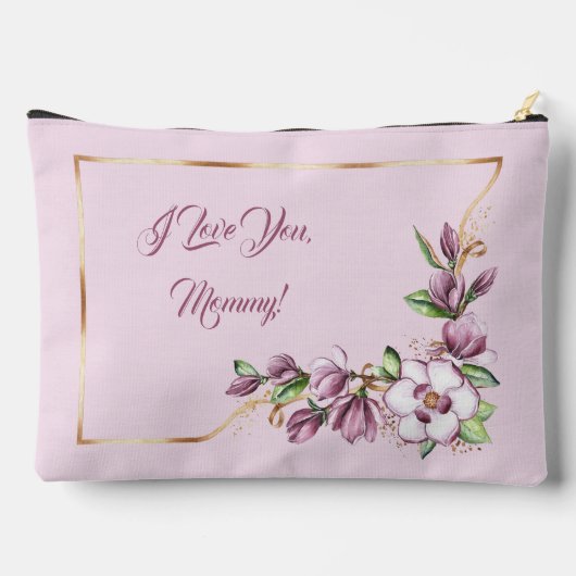 母の日マグノリア花の水色 アクセサリーポーチ (裏面)