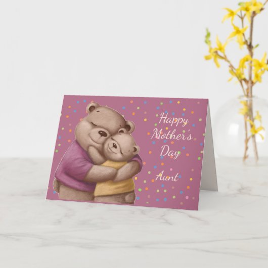 母の日マザー叔母かわいいクマのハグスカード カード (黄色い花)