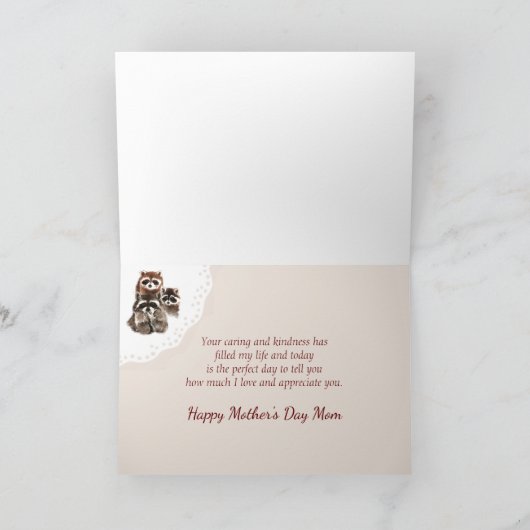 母の日ママかわいいアライグマ家族の動物 カード (内部)