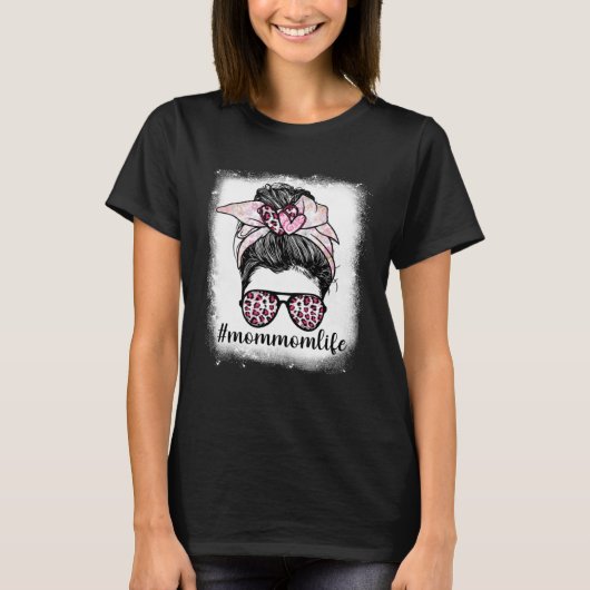 母の日ママの人生の漂白Messy Bun Leopar Tシャツ (正面)