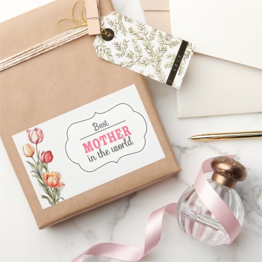 母の日ママの水の色のスケッチ娘。 長方形シール (ギフト)