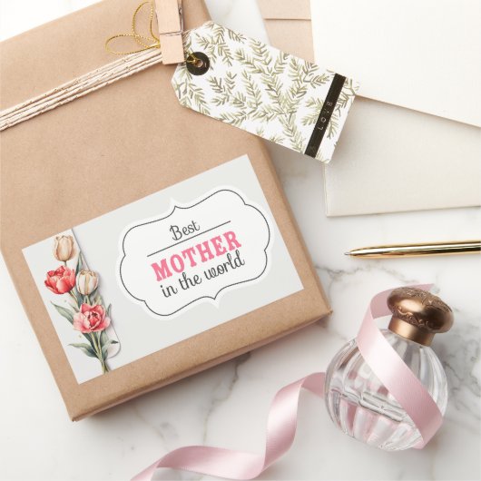 母の日ママの水の色のスケッチ娘。 長方形シール (ギフト)