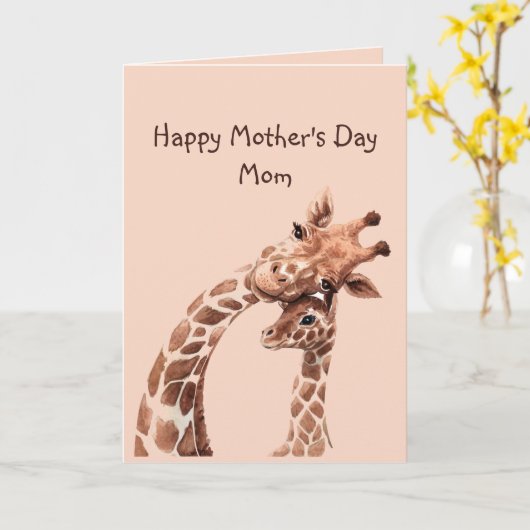母の日ママ素晴らしおもしろいキリン動物 カード (黄色い花)