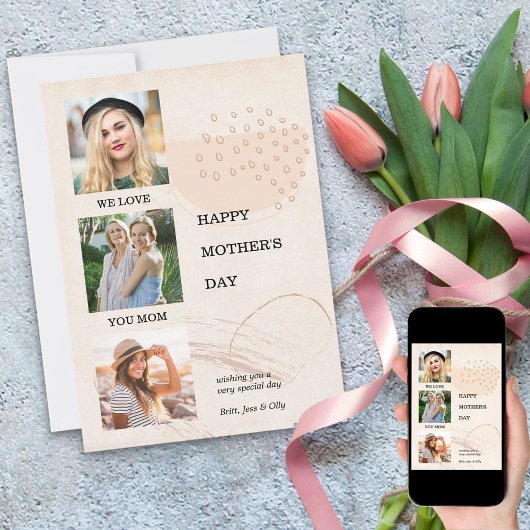 母の日モダン抽象芸術図形3写真編集可能 シーズンカード