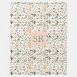 母の日モノグラム水カラーフローラ植物学 フリースブランケット