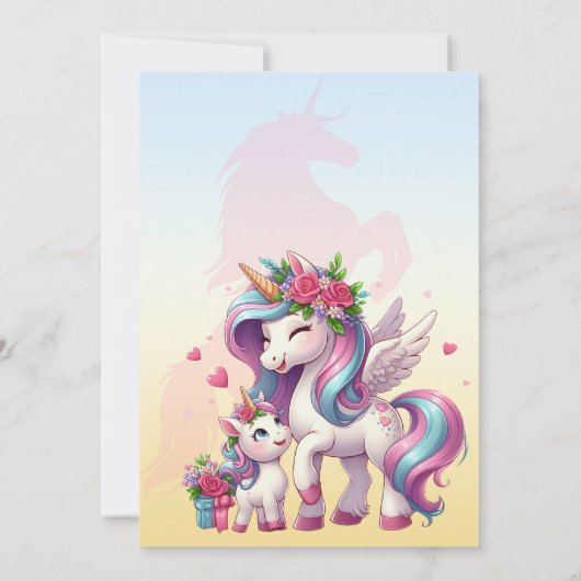 母の日ユニコーンをテーマにしたパーティー サンキューカード (裏面)