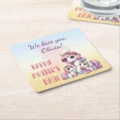 母の日ユニコーンをテーマにしたパーティー スクエアペーパーコースター (アングル)