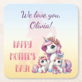 母の日ユニコーンをテーマにしたパーティー スクエアペーパーコースター (正面)