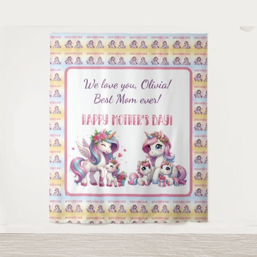 母の日ユニコーンをテーマにしたパーティー タペストリー (正面)