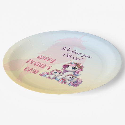 母の日ユニコーンをテーマにしたパーティー ペーパープレート (アングル)