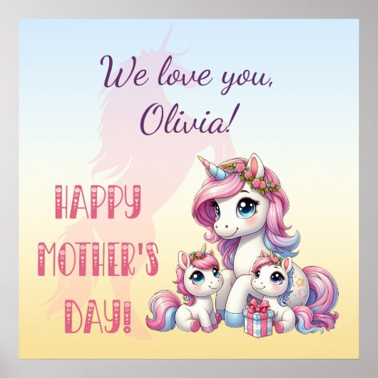 母の日ユニコーンをテーマにしたパーティー ポスター (正面)