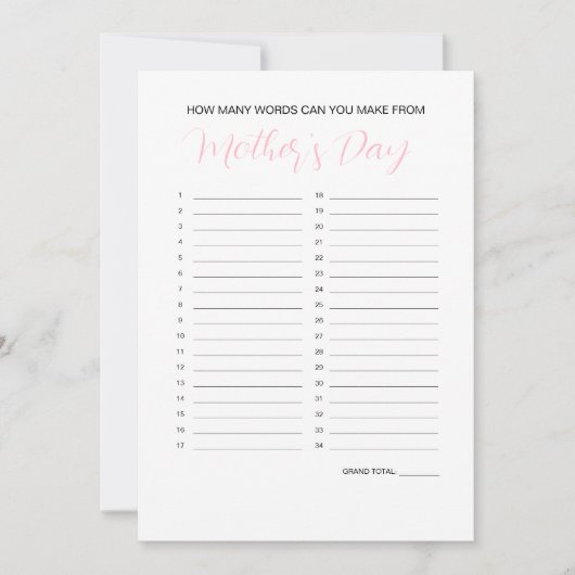 母の日ワードメーカーゲーム 招待状 (正面)