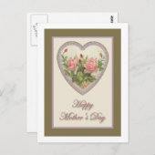 母の日ヴィンテージハート&花 ポストカード (正面/裏面)