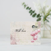 母の日ヴィンテージポスト郵便ピンクチューリップ鳥 ポストカード (スタンド正面)