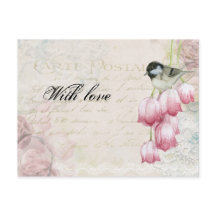 母の日ヴィンテージポスト郵便ピンクチューリップ鳥